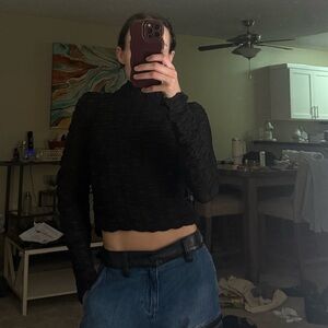 Black Long Sleeve Ruched Blouse